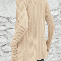 Winter New Solid-Color Ribbed Brushed Casual Patchwork Long-Sleeve Jacket