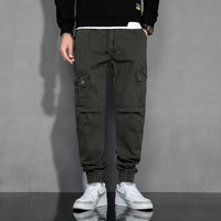Spring And Autumn Japanese Retro Tooling Casual Trousers With Elastic Waistband