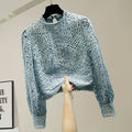 Lace crochet hollow long-sleeved shirt