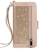 Glitter zipper bag flip cover stand phone case