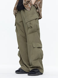 Wide-Leg Straight Leg American Army Green Multi-pocket Cargo Pants