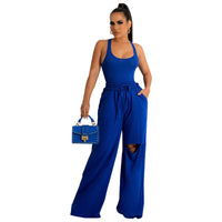 U-collar Jumpsuit Ripped Wide-leg Pants Suit