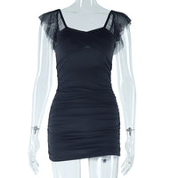 Womens Short-Sleeve Pleated Patchwork All-Match Dress