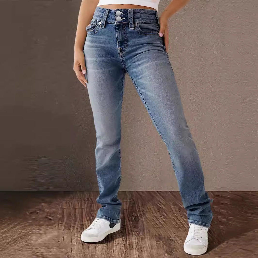 Spring And Summer New Women's Stretch Washed High Waist Jeans Casual Jeans