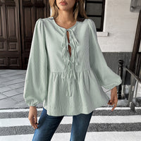 Elegant Striped Long Sleeve Tied T-shirt Shirt Women's Clothing
