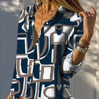Women's 3D Printed Fashionable Long-sleeved Lapel Shirt