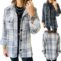 Women's Lapel Loose Button Long Sleeve Plaid Jacket