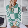 Autumn New Personality Slim Fit Color Matching Plaid Knitted Sweater