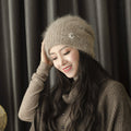 Women's Rabbit Hair Knitted Hat Thickened Warm Rhinestone Flowers