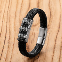 Mens Retro Lion Head Personalized Leather Bracelet