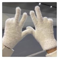Solid Color Sweet Plush Warm Gloves Cycling Cold Protection