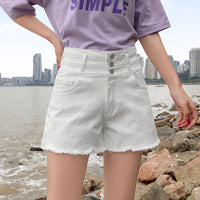 High Waist Multi-button Denim Shorts Women's A-line Wide-leg Hot Pants