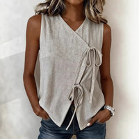 Womens Bow-Tied V-Neck Top Sleeveless Tank Top
