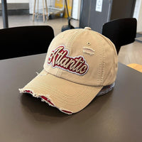 Cotton Retro Tattered Jeans Letter Embroidered Baseball Cap
