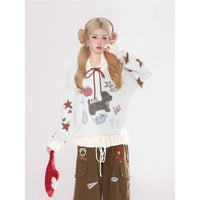 Sweet Puppy Embroidery Sweater Coat For Women Relaxed-Style Knitted Top