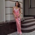 Womens Lace-trimmed Spaghetti-strap Patchwork Lace Dress