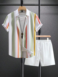 Mens 3D Digital-Print Shirt And Sports Suit Set