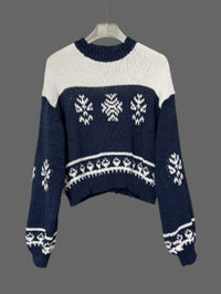 Autumn And Winter New Pullover Round Neck Contrast Color Sweaters Women's Clothing