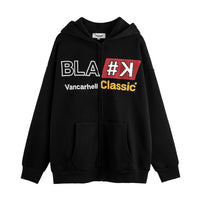 Hip Hop Letter Print Fleece Hooded Jacket Loose
