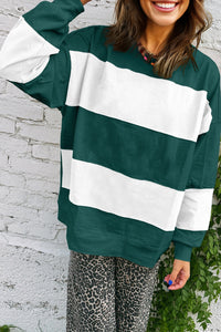 Women's Casual Loose Knitted Color-block Crew Neck Sweater