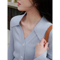 Fashionable Temperament Solid Color V-neck Knitted Cardigan
