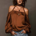 Womens Stylish Casual Off-shoulder Satin Top