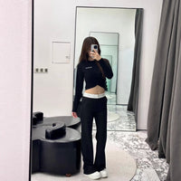 Heavyweight Straight-leg Black Casual Pants With A Relaxed Draped Fit