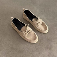 Sheepskin Version British Style Leather Flat Retro Lace Up Pumps