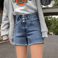 High Waist Multi-button Denim Shorts Women's A-line Wide-leg Hot Pants