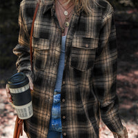Women's Multi-color Retro Plaid Double-layer Flip Pocket Shirt