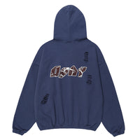 Letter Crack Printed Hooded Men's Sweater
