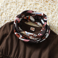 Girls' Turkey Print Top And Trousers Scarf Three-piece Set