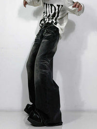 Washed Worn Jeans Straight Mop Casual Trousers
