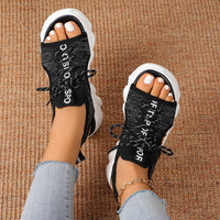 Women's Shoes Fashion Hollowed-out Mid Heel Mesh Sports Platform Sandals