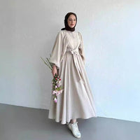 Muslim Fashion Suit Bishop Sleeves Top Swing Mid-length Dress Set