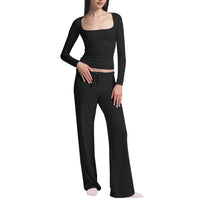 Women's Long-Sleeve Square-Neck Top And Yoga Pants Two-Piece Set
