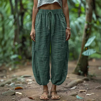Elastic-waist Drawstring Pants With Patch Pockets And A Lantern-leg Silhouette