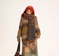 Colorful Striped Wool Ball Warm Scarf
