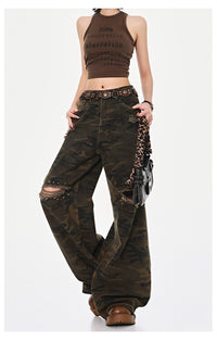 High Street Ripped Brushed Camouflage Jeans