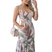 Casual All-Match Botanical Large Floral Print V-Neck Slip Dress