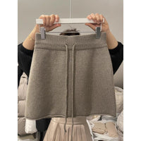 Western Style Elastic Waistband Lace-up Knitted Skirt