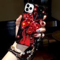 Luxury PINK Rhinestone Butterfly Glitter Lanyard Phone Case