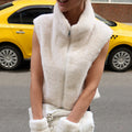 Faux Fur Stand Collar Sleeveless Top Cardigan Solid Color Zipper Vest Women's Vest