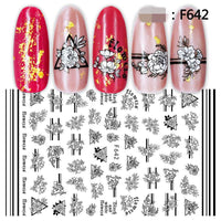 1pc Flowers Rose Red Black Sliders Adhesive Decoration Nail Art Stickers Russian Design 3D Adhesive Slider Decals