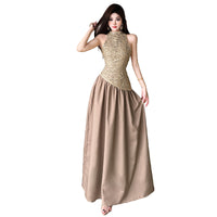 Fashionable Patchwork Satin Sleeveless Dress For Women