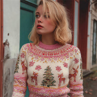 Womens Christmas Top Crew-neck Sweater In Faux Wool