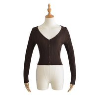 American Hot Girl Pure Desire Sexy V-neck Single-breasted Long Sleeve Sweater