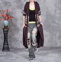 Retro Artistic Knitted Cardigan Woven Flower Long Hooded Overknee Sweater Coat