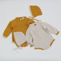 Woolen yarn baby girl infant puff sleeve jumpsuit