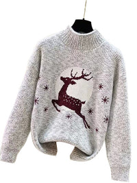 Women's Casual Christmas Half-Neck Pullover Jacquard Top